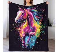 QBIREX Manta de forro polar colorida con diseño de salpicaduras de caballos, suave, personalizable, para viajes, para amantes, esposos, mujeres y hombres, 150 x 200 cm