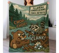 QBIREX Manta de Forro Polar con Dibujos de leñadores ilegales en 3D, Castor y Mapache, para niños, acogedora Manta de Franela de Felpa para sofá Cama, 180 x 200 cm