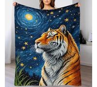 QBIREX Manta de Forro Polar con diseño de Tigre y Noche Estrellada para Adultos, de Microfibra, mullida y Ligera, para Cama, sofá, Dormitorio, 100 x 130 cm.