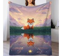 QBIREX Manta de Forro Polar con Reflejo de Zorro en el Agua Estrellada, Regalo de Acción de Gracias, Suave y esponjosa, Ideal para sofá, Cama, Dormitorio y Sala de Estar, 150 x 200 cm.