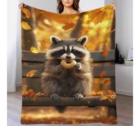 QBIREX Manta de Forro Polar Estampada para Adultos, diseño de Mapache Comiendo Donut en otoño, Suave y cálida, de Microfibra, de Franela de Invierno, 150 x 200 cm.