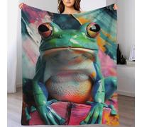 QBIREX Manta de Forro Polar Estampada para Adultos, diseño de Ranas Coloridas, Suave y cálida, de Microfibra, de Franela de Invierno, 150 x 200 cm.