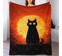 QBIREX Manta de forro polar suave y esponjosa con silueta de gato negro con luna naranja para mujer, regalo de cumpleaños familiar, boda, 40 x 50 pulgadas (100 x 130 cm)