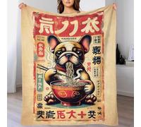 QBIREX Manta de Franela con diseño de Perro Comiendo Ramen japonés para Adultos, Manta de sofá, Manta Polar con impresión 3D de 127 x 152 cm.