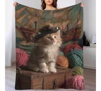 QBIREX Manta de Franela con Estampado 3D de Gatito Pirata en un Cofre del Tesoro, súper Suave, esponjosa y cálida, de Microfibra, para sofá de 180 x 200 cm.