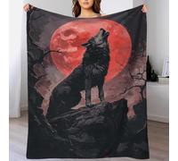 QBIREX Manta de Franela con Estampado 3D de Lobo Aullando a la Luna de Sangre, súper Suave, esponjosa y cálida, de Microfibra, para sofá de 180 x 200 cm.
