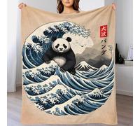 QBIREX Manta de Franela de Felpa 3D con diseño de Panda Great Wave, 100% Microfibra, cálida y acogedora para el Invierno, para Cama y sofá, 100 x 130 cm.