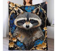 QBIREX Manta de Franela de Felpa con Estampado 3D de Mapache Kintsugi Art para Adultos, cálida e Ideal para el Invierno, para sofá, Escuela, hogar, Viajes, 180 x 200 cm
