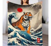 QBIREX Manta de Franela Gran Ola de Tigre para Adultos, Manta de sofá, Manta Polar con impresión 3D de 127 x 152 cm.
