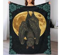 QBIREX Manta de Franela Polar con Estampado 3D de murciélago con Luna y Flores, Suave, Ligera, cálida y acogedora, Ideal para Cama o sofá, 100 x 130 cm.