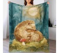 QBIREX Manta de Franela Suave y cálida para Adultos, diseño de Erizo, luz de Luna, Estilo Bohemio, Bosque, decoración de Pared, Cama y 70 x 80 Pulgadas