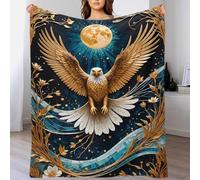 QBIREX Manta de Franela Suave y cálida para Adultos, Ideal para Cama y sofá, diseño de águila Dorada y Luna Kintsugi, 150 x 200 cm.