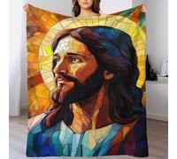 QBIREX Manta de Franela Suave y cómoda de Microfibra con vitrales de Jesucristo para Adultos, decoración del hogar, Sala de Estar, Dormitorio, 180 x 200 cm.