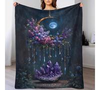 QBIREX Manta de Franela Suave y esponjosa con Estampado Floral 3D de Luna Creciente y Cristales de Amatista, versátil, cálida y Capa para Cama de 127 x 152 cm.