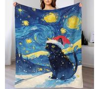 QBIREX Manta de Navidad con gato negro y gorro de Papá Noel, doble suave, para mujer, sofá, personalizable, regalo de Navidad y cumpleaños, 127 x 152 cm