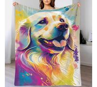 QBIREX Manta Extragrande y cálida para Adultos, Supersuave, con Estampado 3D de Golden Retriever, Franela Antibolitas, Cama de 150 x 200 cm.