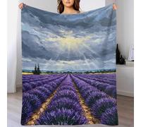 QBIREX Manta grande de felpa suave con diseño de campo de lavanda bajo un cielo dramático, para acampar, mamá, manta de parte de la hija, regalos de cumpleaños para abuela, 50 x 60 pulgadas (127 x 152