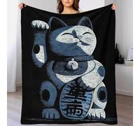 QBIREX Manta gruesa con diseño de Maneki Neko azul para cama de matrimonio, para mujeres y adultos, manta de regalo para familia, cumpleaños, boda, 100 x 130 cm
