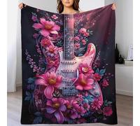 QBIREX Manta navideña con diseño de Guitarra eléctrica Floral para Adultos, Suave y cálida Manta de Franela Polar para Cama y sofá, 150 x 200 cm.