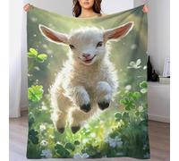QBIREX Manta navideña de Cordero Sonriente en el Prado para Adultos, Suave y cálida Manta de Franela Polar para Cama y sofá, 180 x 200 cm.