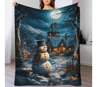 QBIREX Manta navideña de muñeco de Nieve para Adultos, Suave y cálida, de Franela Polar, para Cama y sofá, 150 x 200 cm (60 x 80 Pulgadas)