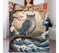 QBIREX Manta Polar con Estampado 3D de búho, Gran Ola, Suave, cálida y Ligera, para Oficina, 100 x 130 cm
