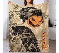 QBIREX Manta Polar con Estampado 3D de máscara de Calabaza de Geisha para Halloween, Grande, Suave, cálida y Ligera, para Oficina, 100 x 130 cm