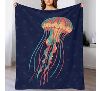 QBIREX Manta Polar con Estampado 3D de Medusas Coloridas sobre Fondo Azul Oscuro, Suave, cálida y Ligera, para Oficina, 50 x 60 Pulgadas