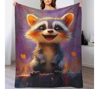 QBIREX Manta Polar Estampada para Adultos, con ilustración de Mapache Sonriente, Suave y cálida, de Microfibra, de Franela de Invierno, 127 x 152 cm.