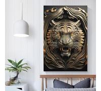 QBIREX Metal Tiger Golden Deco - Póster de lienzo decorativo para salón, dormitorio, decoración, aniversario, esposa, marido, 30 x 45 cm