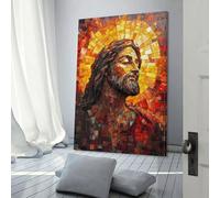 QBIREX Mosaico de vitrales de Jesucristo para pared, decoración para sala de estar, cocina, hogar, 60 x 90 cm