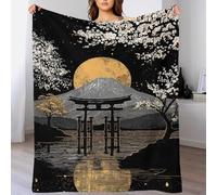 QBIREX Mount Fuji con puerta Torii y luna, manta suave y esponjosa para sofá/sofá/cama, manta súper suave para novio, 70 x 80 pulgadas (180 x 200 cm)