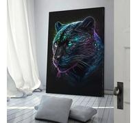 QBIREX Pantera Negra con neón brillante, decoración de pared para sala de estar, para adolescentes, niñas y mujeres, decoración de baño, arte de pared de 60 x 90 cm.