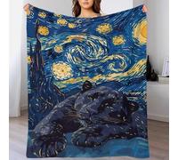 QBIREX Panther in Starry Night Style - Manta cálida y extrasuave, bonita manta adecuada para todas las estaciones, manta masiva para abuela, regalos cómodos de 70 x 80 pulgadas (180 x 200 cm)
