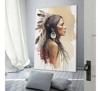 QBIREX Pintura al óleo de mujer india, obra de arte para paredes del hogar, dormitorio, oficina, baño, decoración, lienzo, 50 x 75 cm