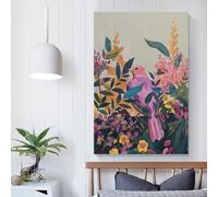 QBIREX Pintura de pájaro rosa en un jardín floral, lienzo para pared, arte para dormitorio, sala de estar, niños, niñas, niños, fiesta de cumpleaños, regalo, obra de arte, 40 x 60 cm