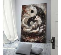 QBIREX Póster artístico de zorro blanco y yin yang para sala de estar, bar, decoración, habitación, decoración de pared, pareja de cumpleaños, celebración de 20 x 30 cm