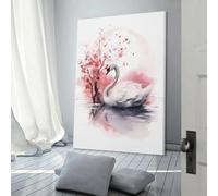 QBIREX Póster de acuarela de cisne en lienzo, póster, arte de pared, impresiones decorativas para marido, novio, novia, lienzo personalizado, 60 x 90 cm
