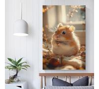 QBIREX Póster de hámster lindo sosteniendo una semilla, impresión artística, lienzo de pared, decoración de dormitorio, decoración de cumpleaños, 50 x 75 cm