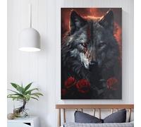 QBIREX Póster de lobo negro sangriento en lienzo, cuadro decorativo para dormitorio moderno para el hogar, obras de arte, arte mural 3D, sala de estar, 30 x 45 cm