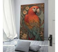 QBIREX Póster de loro art déco, imagen, impresión en metal, pintura de Sao Design Art Work para paredes del hogar, sala de estar, dormitorio, arte de pared 3D de 50 x 75 cm.