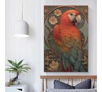 QBIREX Póster de loro art déco, imagen, impresión en metal, pintura de Sao Design, lienzo decorativo para sala de estar y baño, 40 x 60 cm.