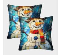 QBIREX Póster de muñeco de Nieve con vitrales, Imagen, impresión en Metal, Pintura de NylaOrozco4533. Juego de Fundas de Almohada para sofá, Coche, Sala de Juegos, 50 x 50 cm.