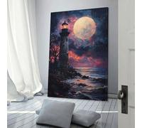 QBIREX Póster de puesta de sol, océano, faro, obras de arte, lienzo, espacio, arte estético, impresiones, cuadro para el hogar, pintura, decoración moderna, 60 x 90 cm