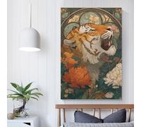 QBIREX Póster de tigre en flor, imagen, impresión en metal, pintura de Sao Design, imágenes para sala de estar, decoración de baño, impresiones artísticas modernas, 40 x 60 cm