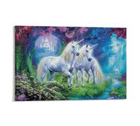 QBIREX Póster de unicornio en el bosque, pintura en lienzo, arte de pared, impresiones nórdicas, para decoración del hogar, imagen, regalos, mujeres y hombres, 20 x 30 cm