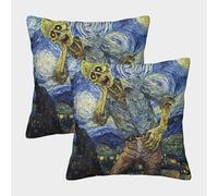 QBIREX Póster de Zombie Noche Estrellada, Imagen, impresión en Metal, Pintura de Masaki. Fundas de Almohada extragrandes cuadradas de Seda extragrandes para sofá y sillón de Exterior de 45 x 45 cm.