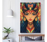 QBIREX Retrato abstracto de la diosa hindú Durga, arte de pared abstracto para sala de estar, dormitorio, oficina, baño, decoración, lienzo de 60 x 90 cm.
