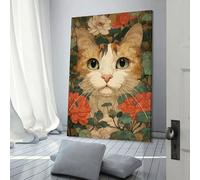 QBIREX Retrato de gato con fondo floral, lienzo decorativo para dormitorio, adolescentes, niñas y mujeres, 50 x 75 cm