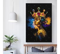 QBIREX Retrato de reina dorada, cuadro de pared, decoración de dormitorio, listo para colgar, para baño, inodoro, lienzo de pared de 60 x 90 cm.